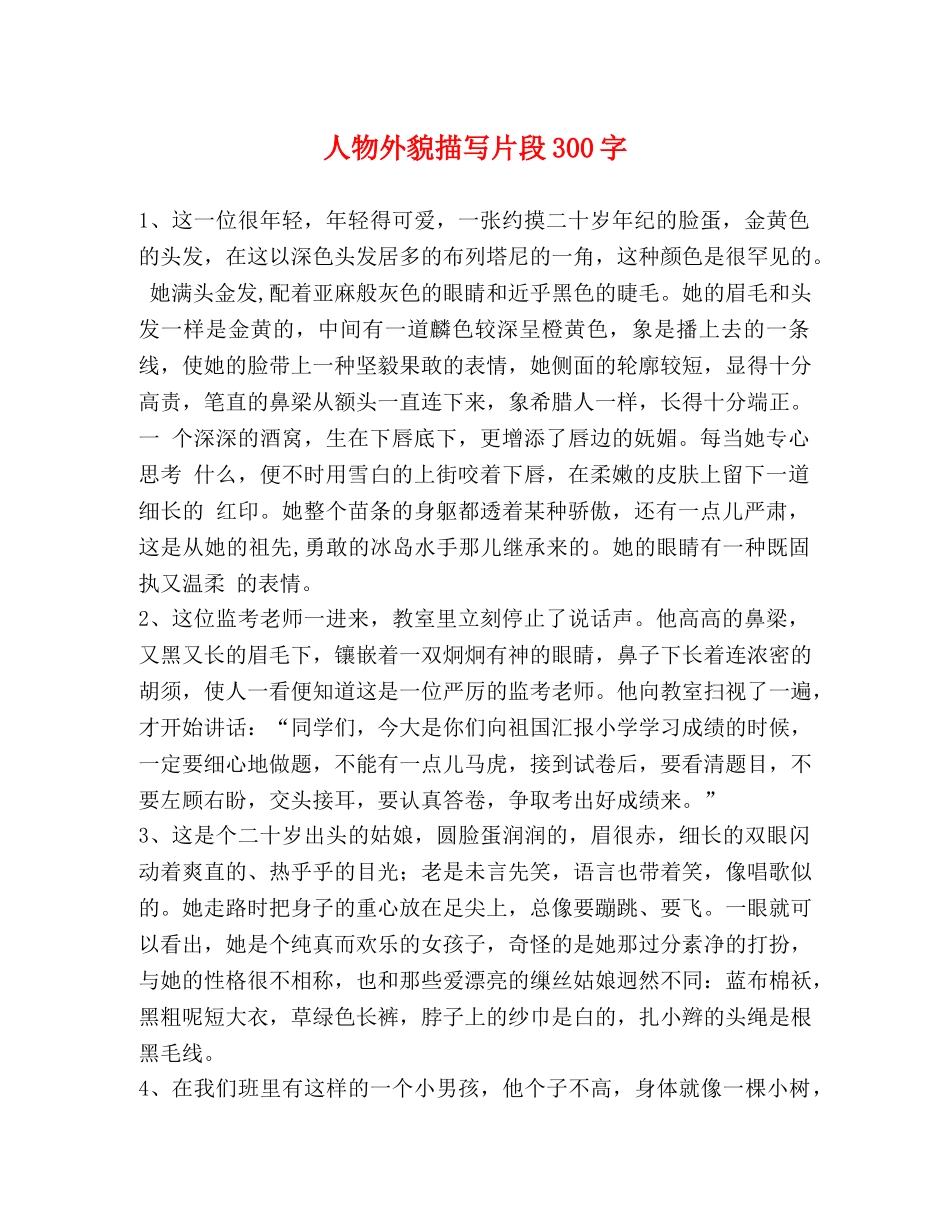 人物外貌描写片段300字 _第1页