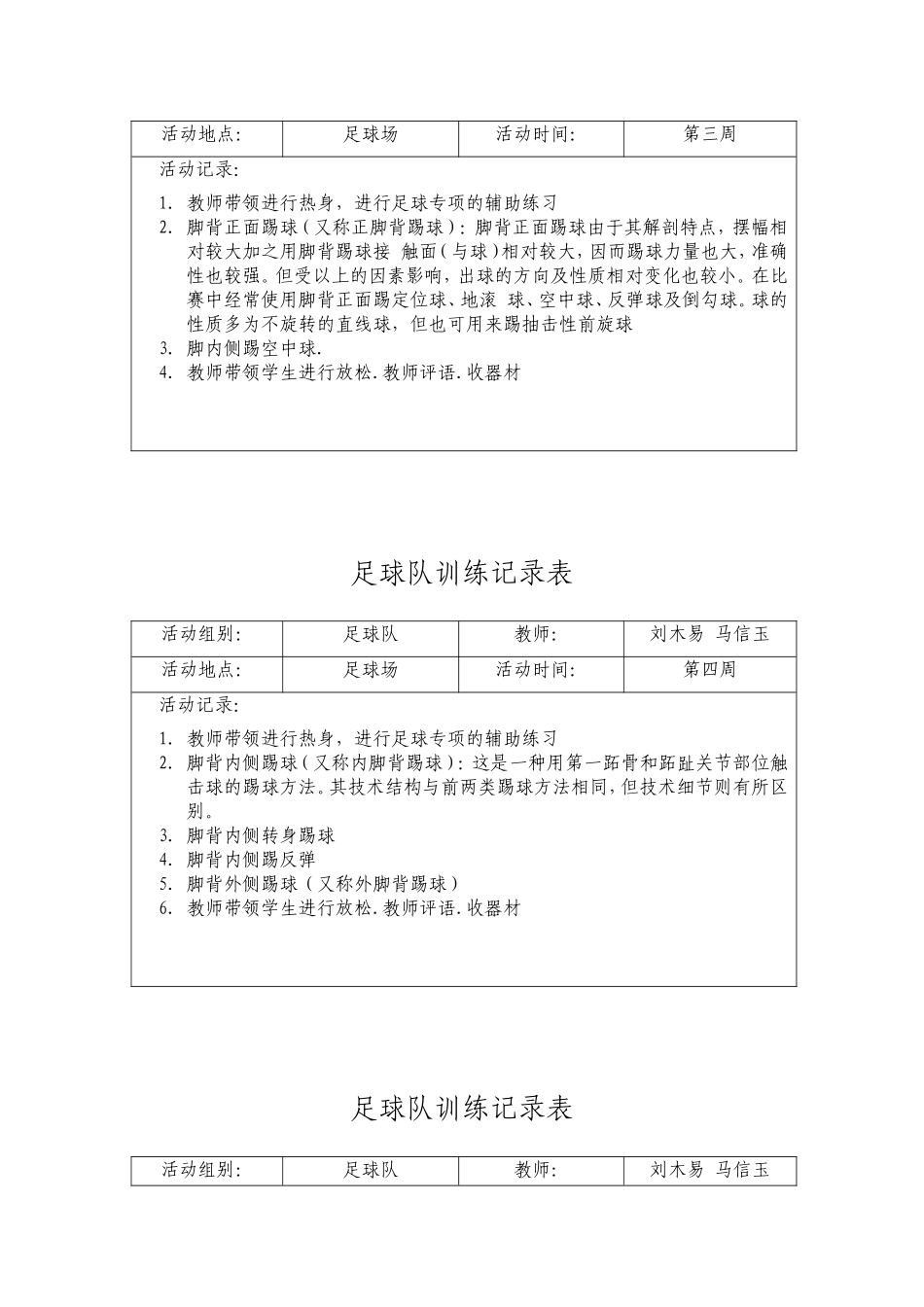 足球队训练记录表(足球队)_第2页