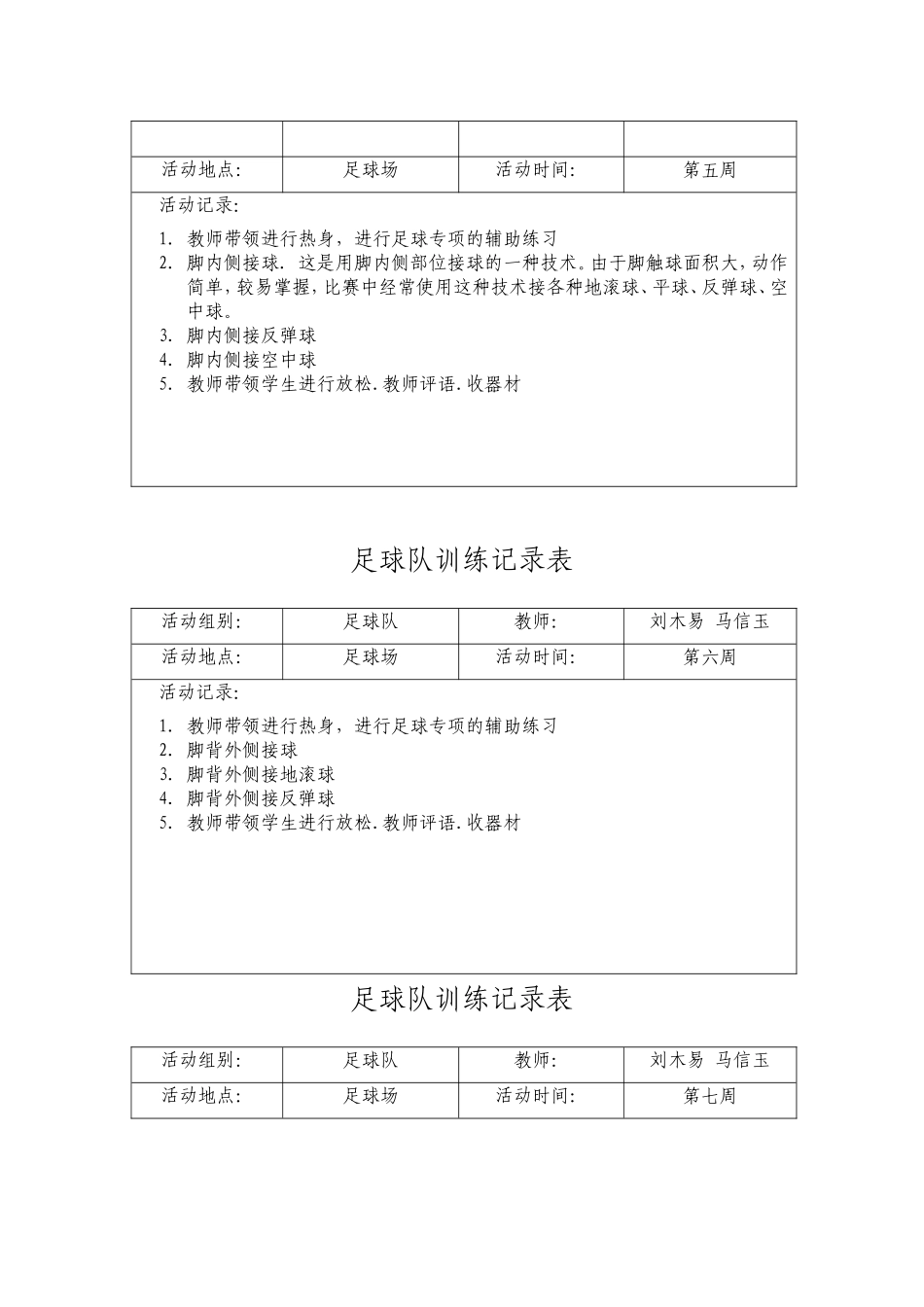 足球队训练记录表(足球队)_第3页