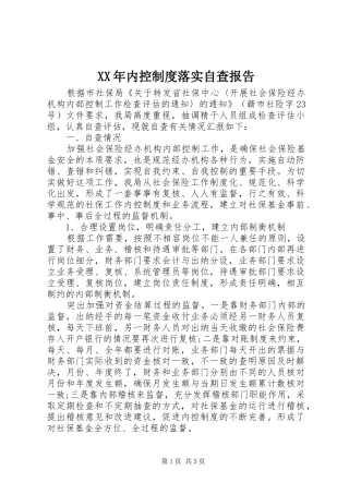 XX年内控制度落实自查报告