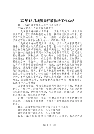 XX年12月城管局行政执法工作总结