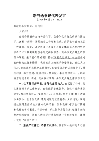 新当选村支部书记代表发言