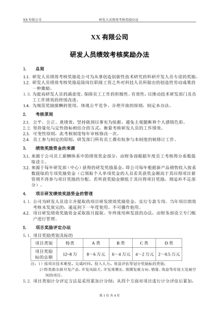 研发人员绩效考核奖励办法