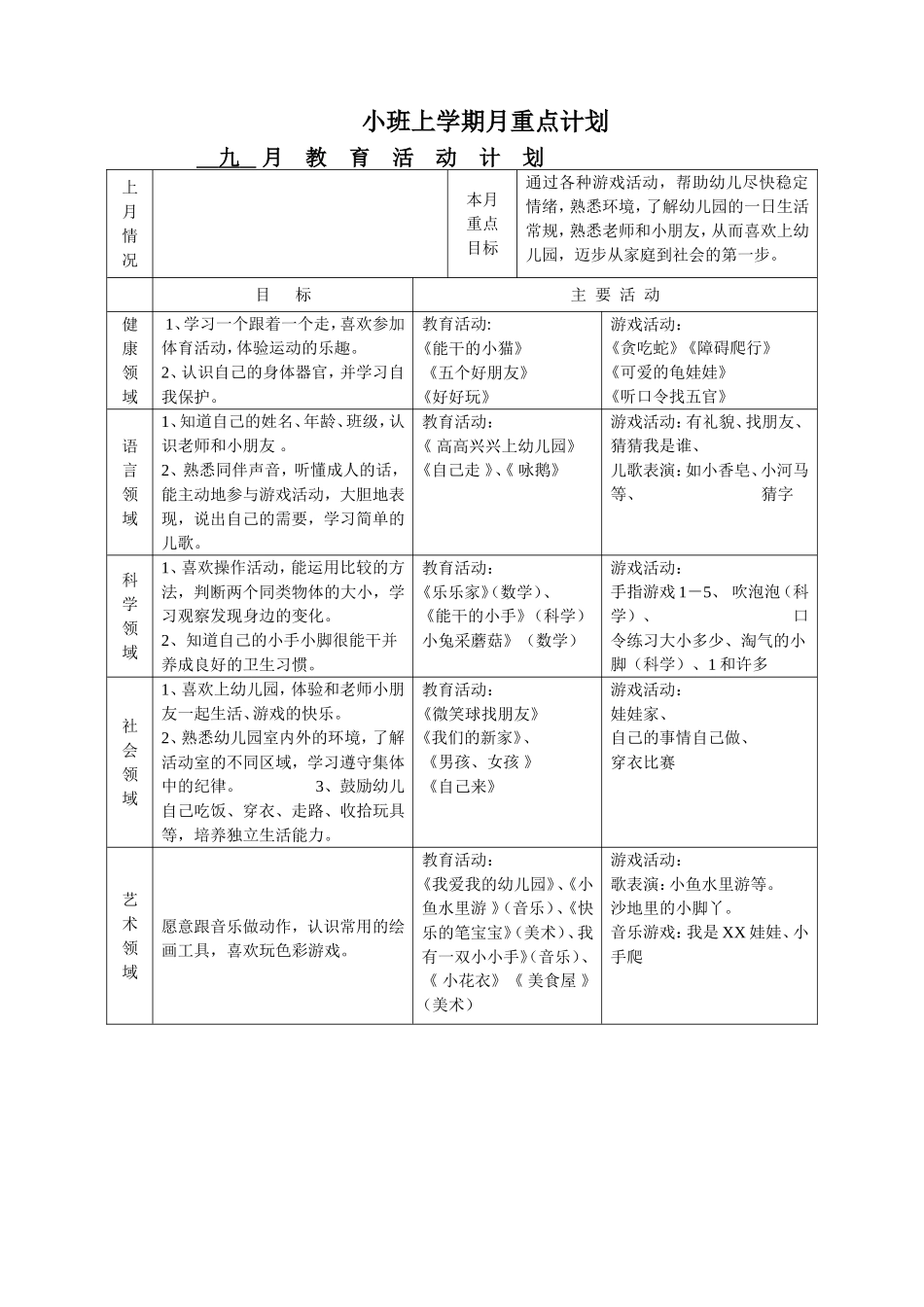 小班上学期月计划_第1页