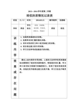 英语培优扶差记录表