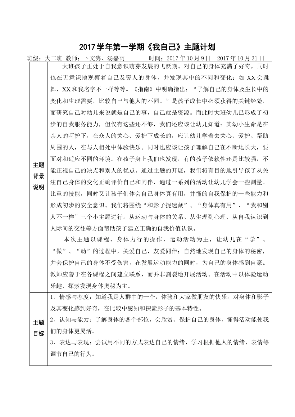 幼儿园-主题计划-大班《我自己》_第1页