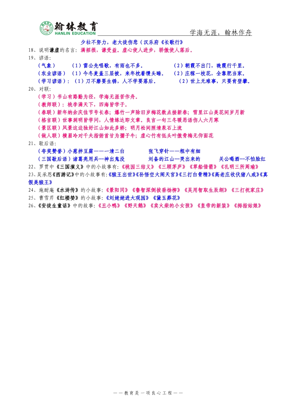 小学六年级语文升学考试总复习一_第3页