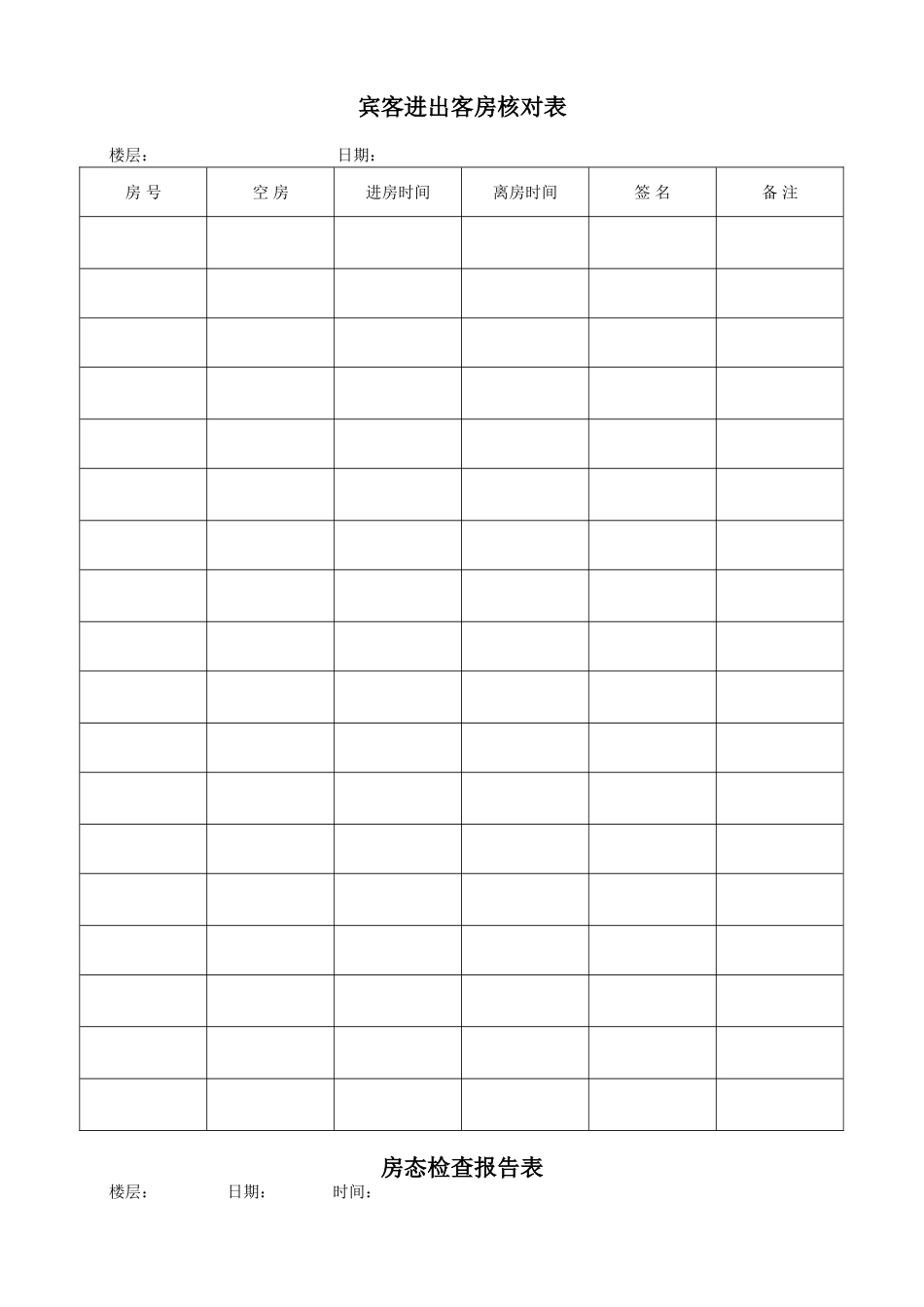 星级酒店客房部表格大全33中英_第1页