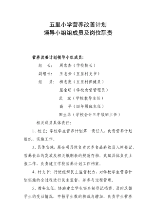 学生营养改善计划及岗位职责