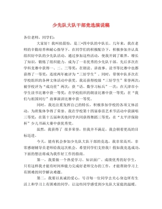 少先队大队干部竞选演说稿 