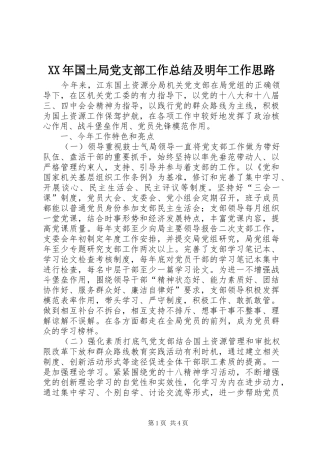 XX年国土局党支部工作总结及明年工作思路