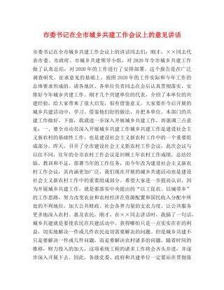 市委书记在全市城乡共建工作会议上的意见讲话 