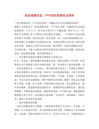 坚定理想信念、严守党纪党规发言材料 