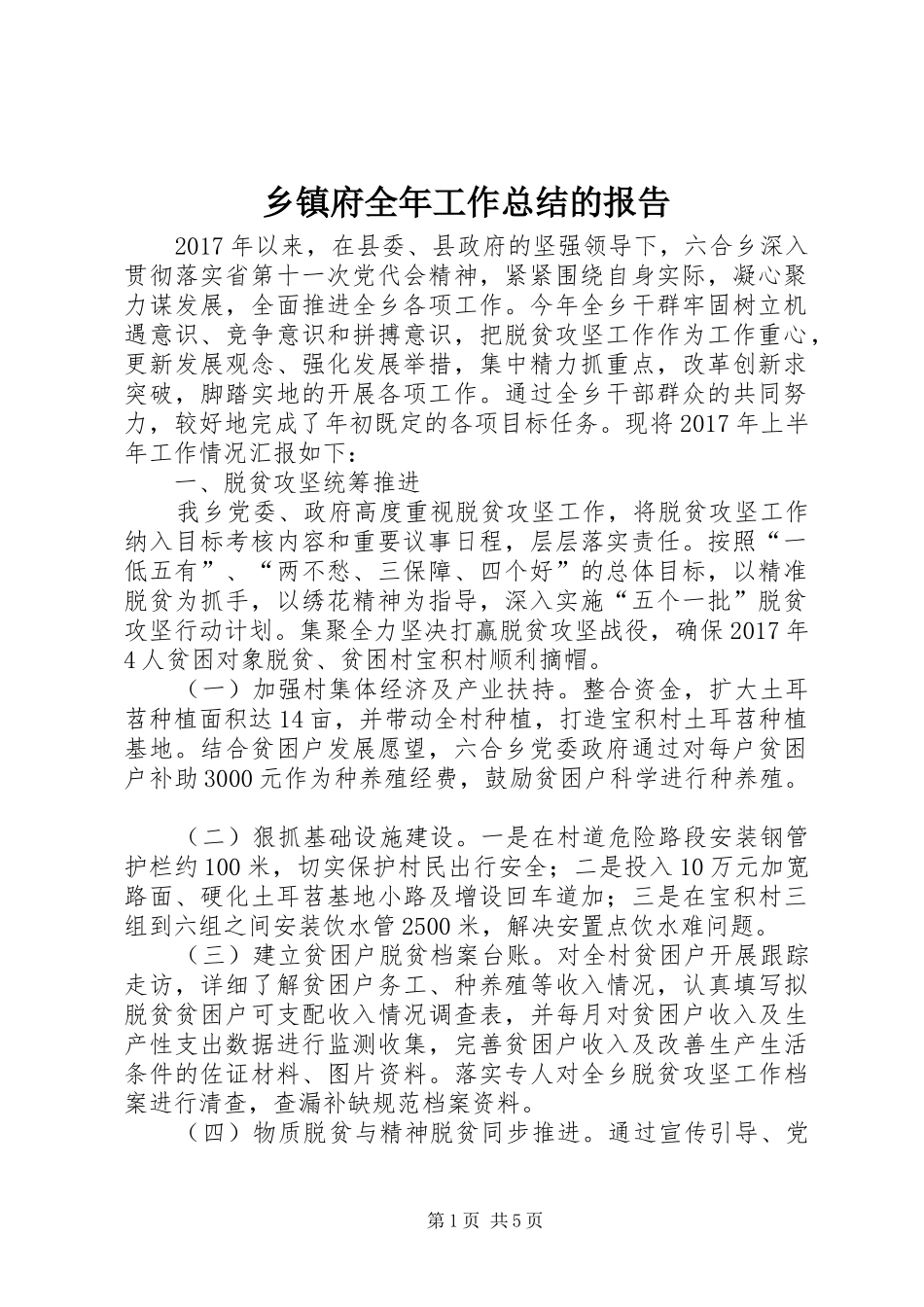 乡镇府全年工作总结的报告_第1页