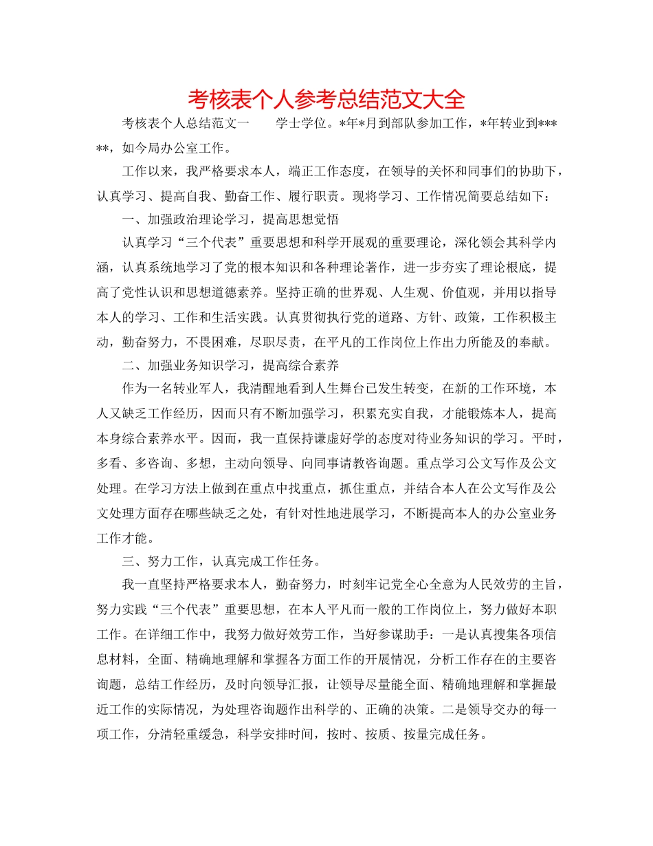 考核表个人参考总结范文大全 _第1页