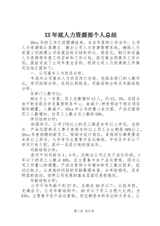 XX年底人力资源部个人总结