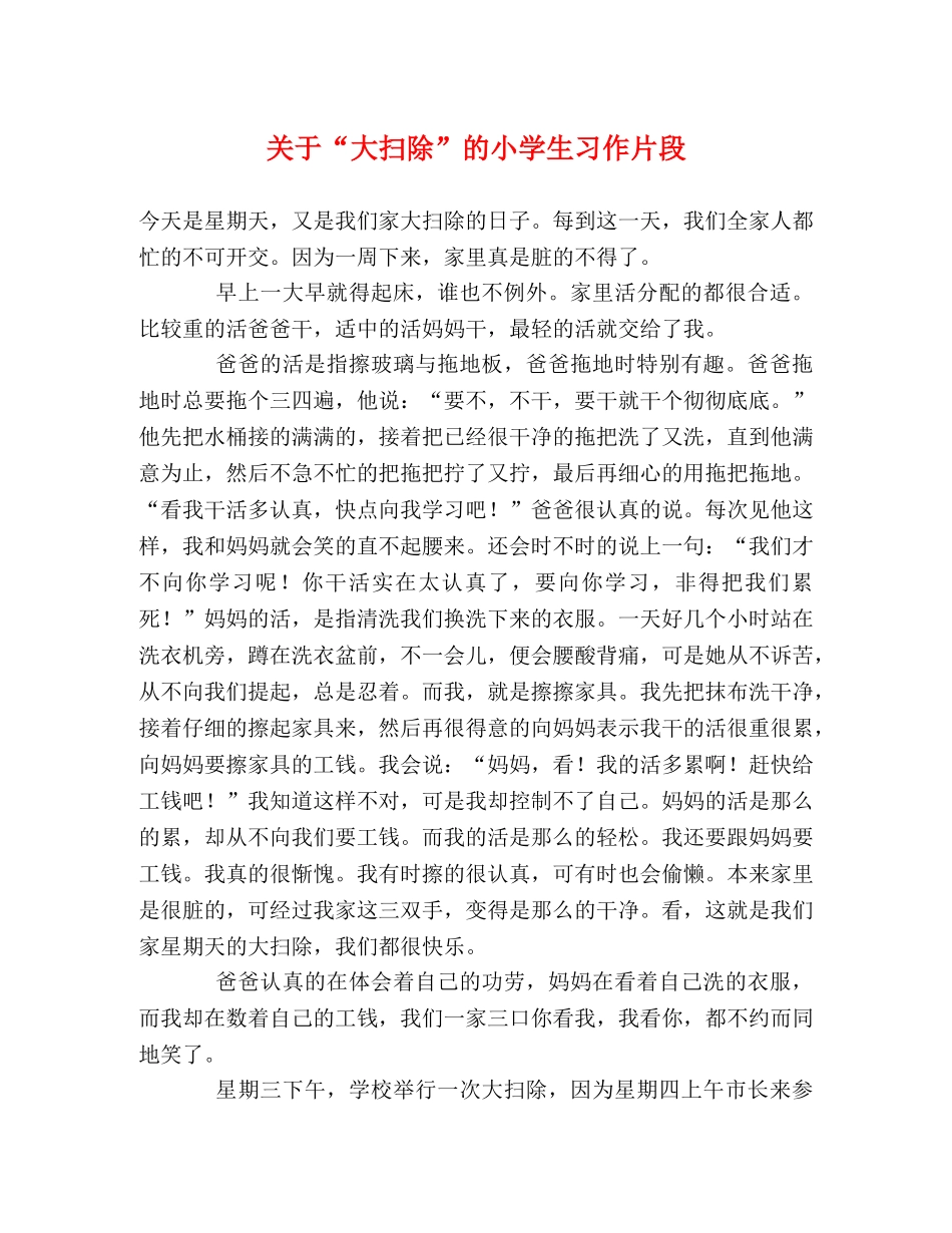 关于“大扫除”的小学生习作片段 _第1页