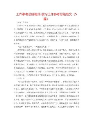 工作参考总结格式-实习工作参考总结范文（5篇） 