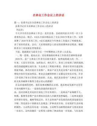 在林业工作会议上的讲话 