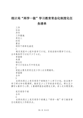 统计局“两学一做”学习教育常态化制度化任务清单