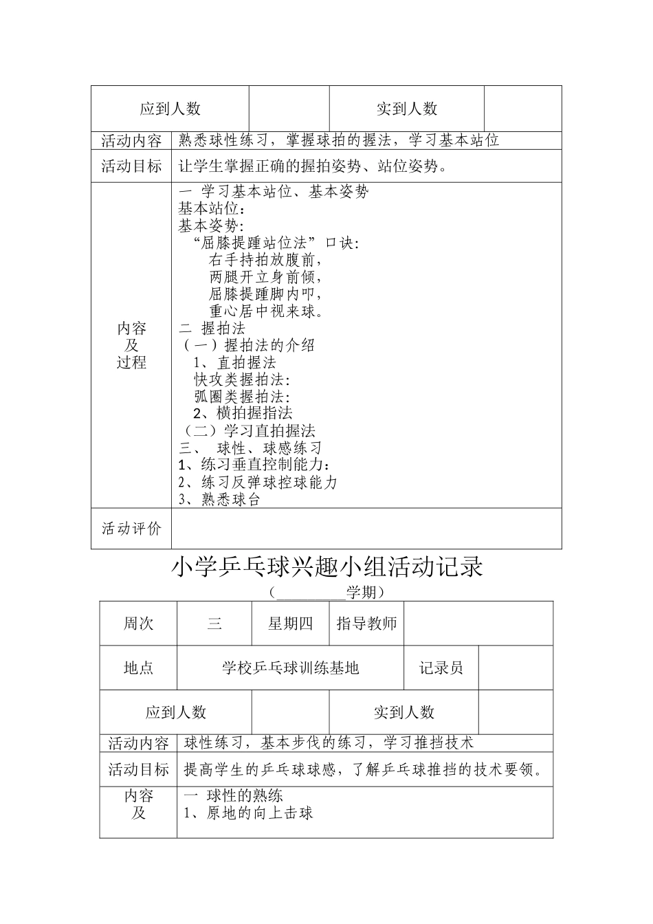 小学乒乓球兴趣小组活动记录表_第2页