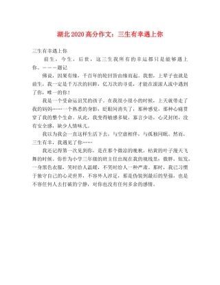 湖北2024高分作文三生有幸遇上你 