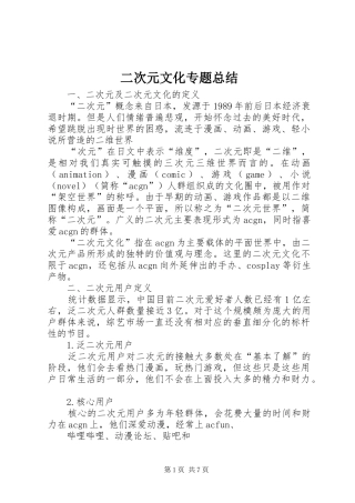 二次元文化专题总结