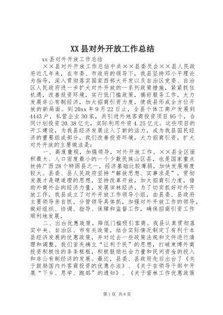 XX县对外开放工作总结