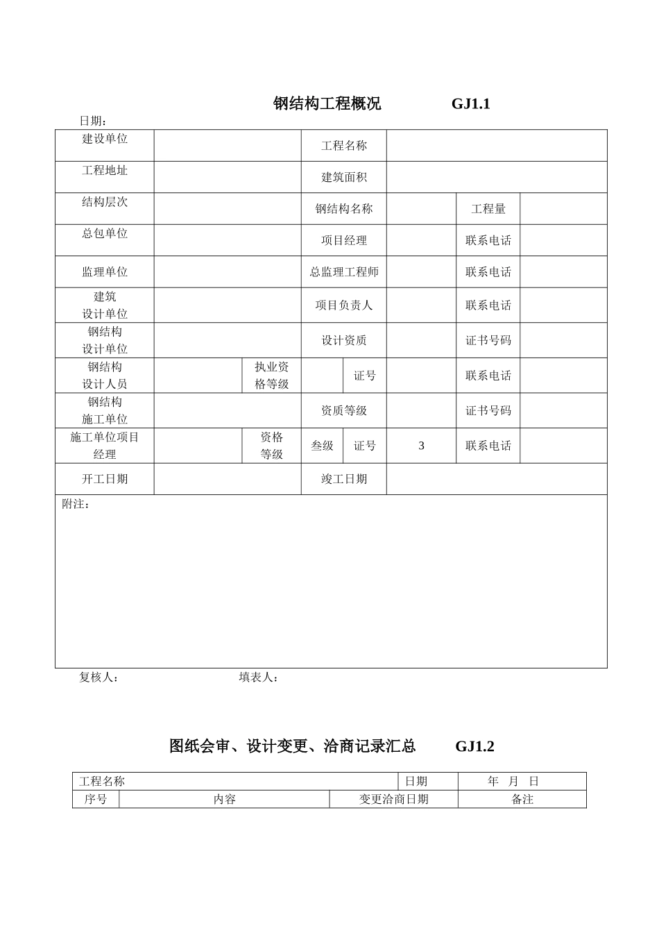 最新全套钢结构竣工验收表格_第1页