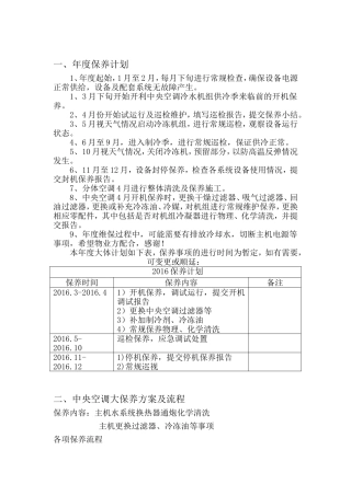 中央空调年度维保计划及方案