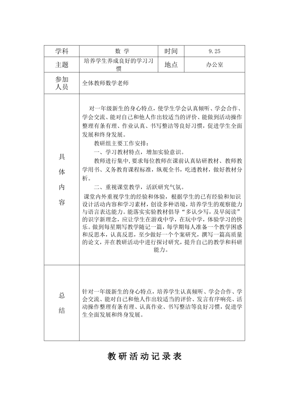 小学数学教研活动记录表_第2页