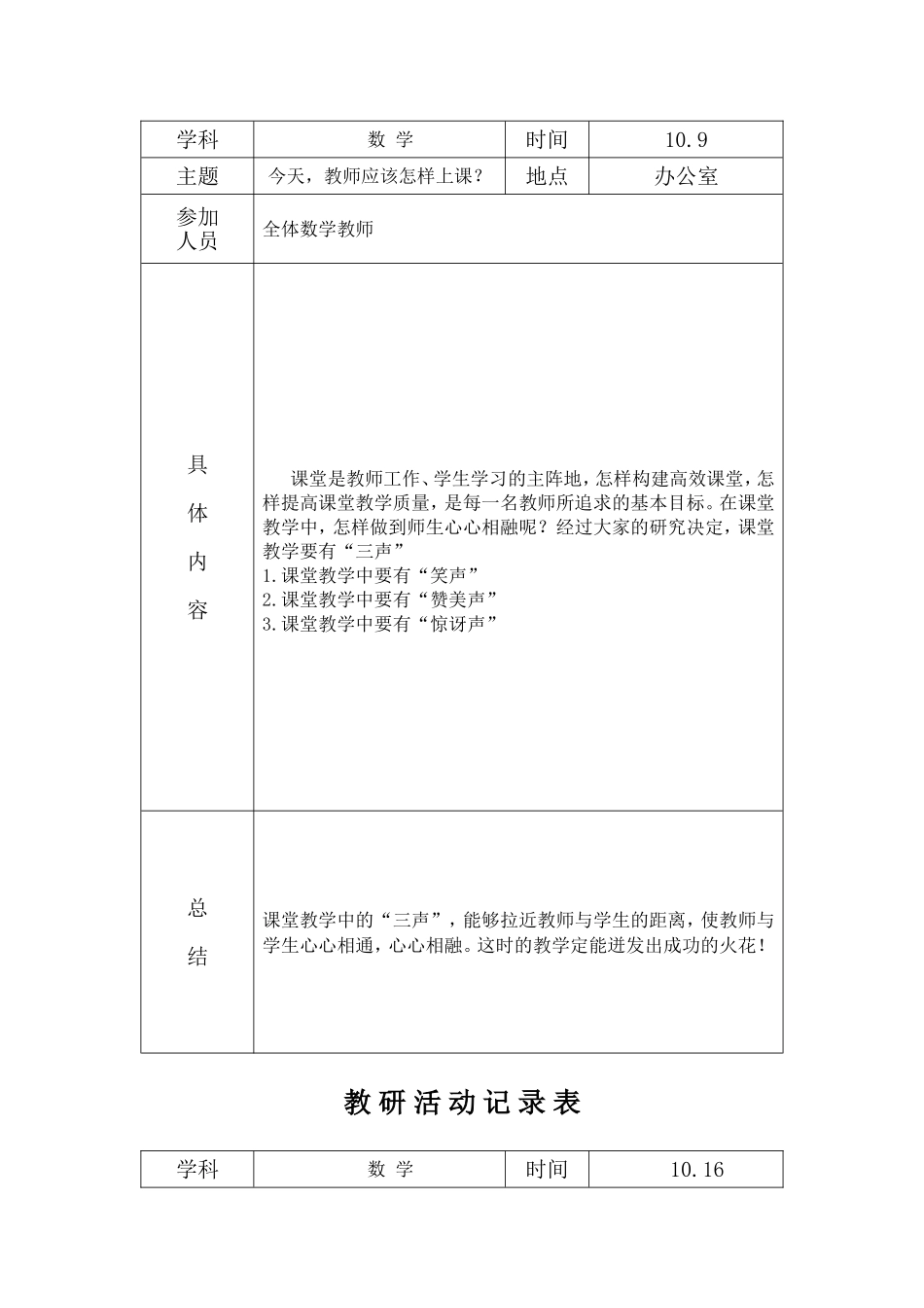 小学数学教研活动记录表_第3页