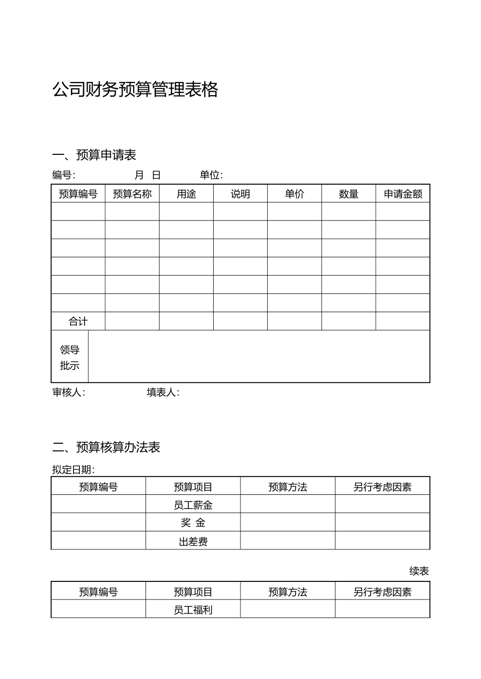 最新公司财务预算管理表格_第1页