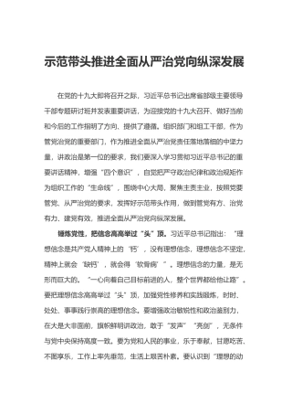 心得体会示范带头推进全面从严治党向纵深发展