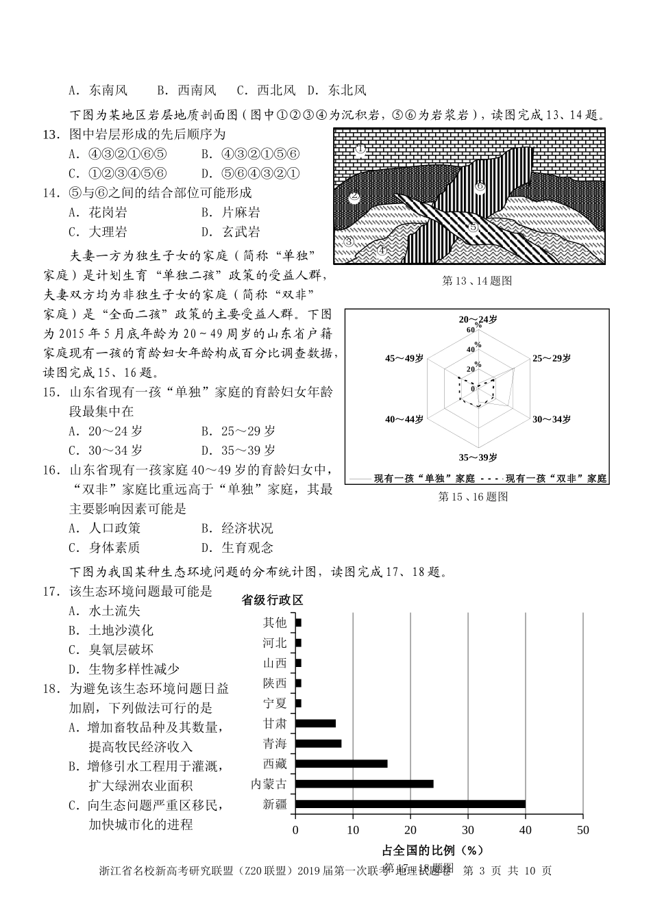 浙江省名校新高考研究联盟(Z20联盟)2019届第一次联考地理试卷_第3页
