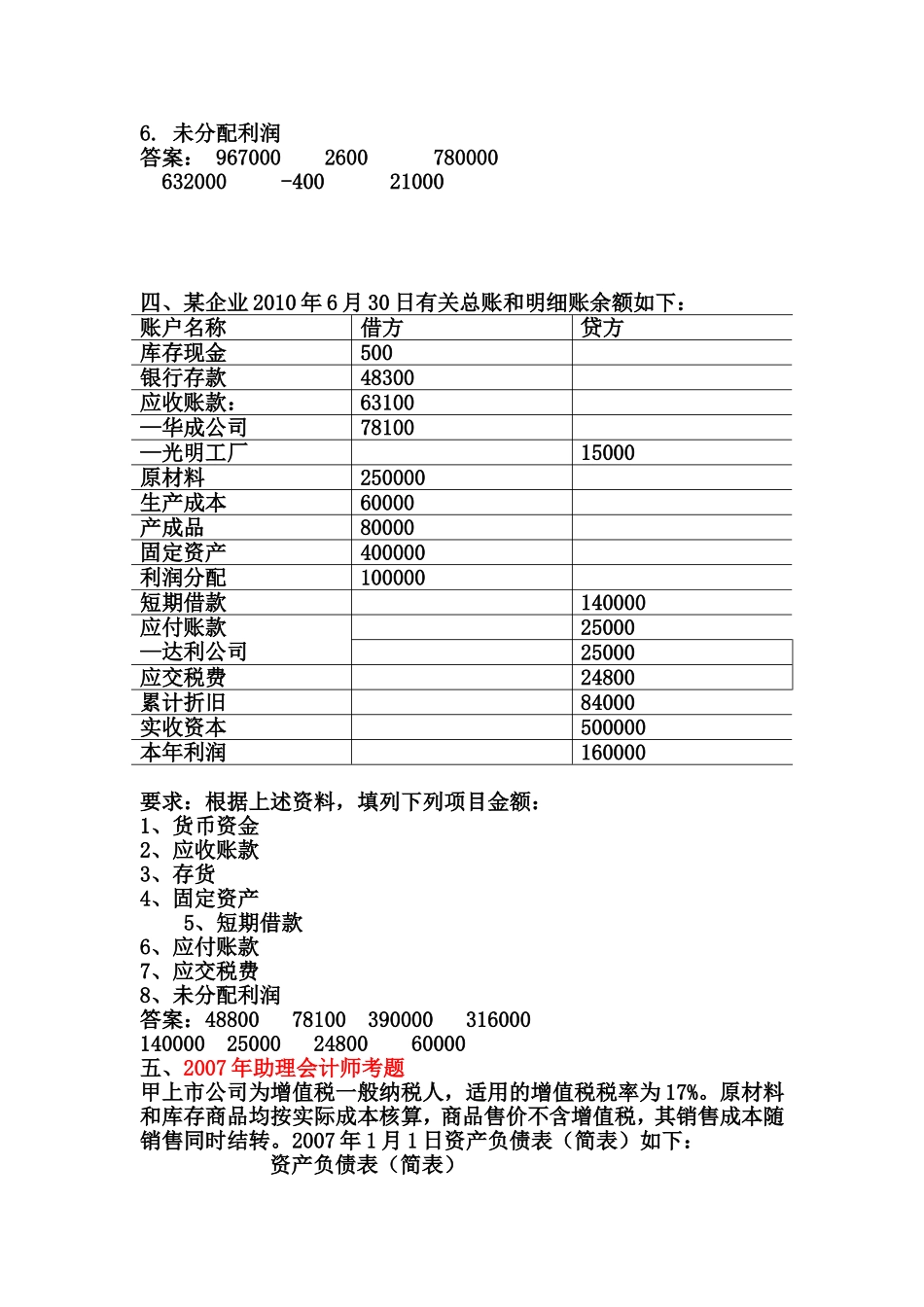 资产负债表练习题_第3页