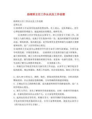 助理班主任工作认识及工作设想 