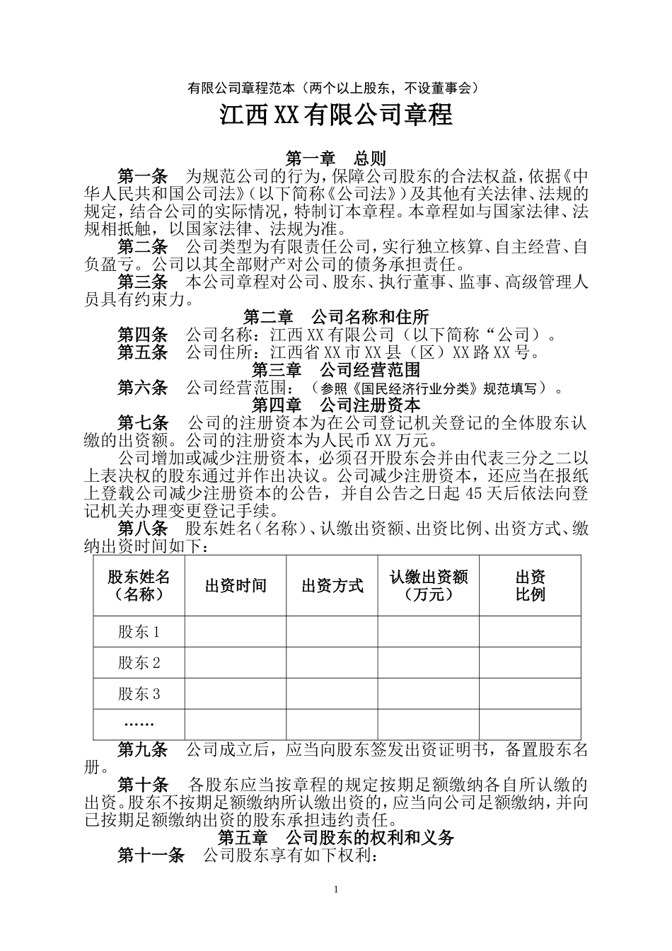 新版有限公司章程范本_第1页