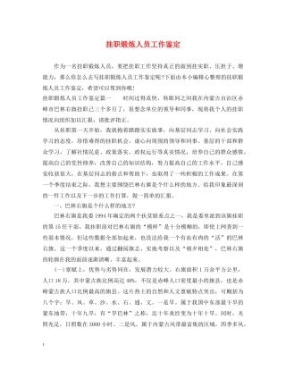 挂职锻炼人员工作鉴定 