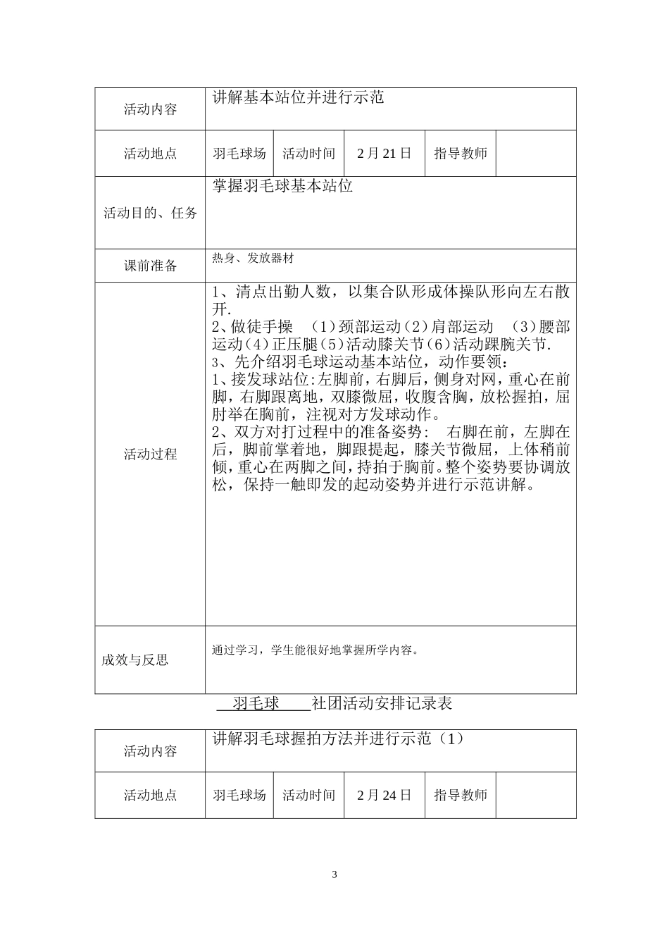 羽毛球小组活动记录表_第3页