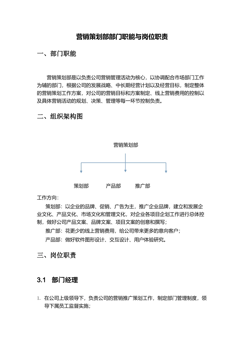 营销策划部部门职能与岗位职责_第1页