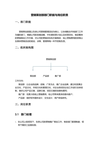 营销策划部部门职能与岗位职责