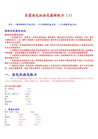 珍藏版最新东菱面包机面包蛋糕配方