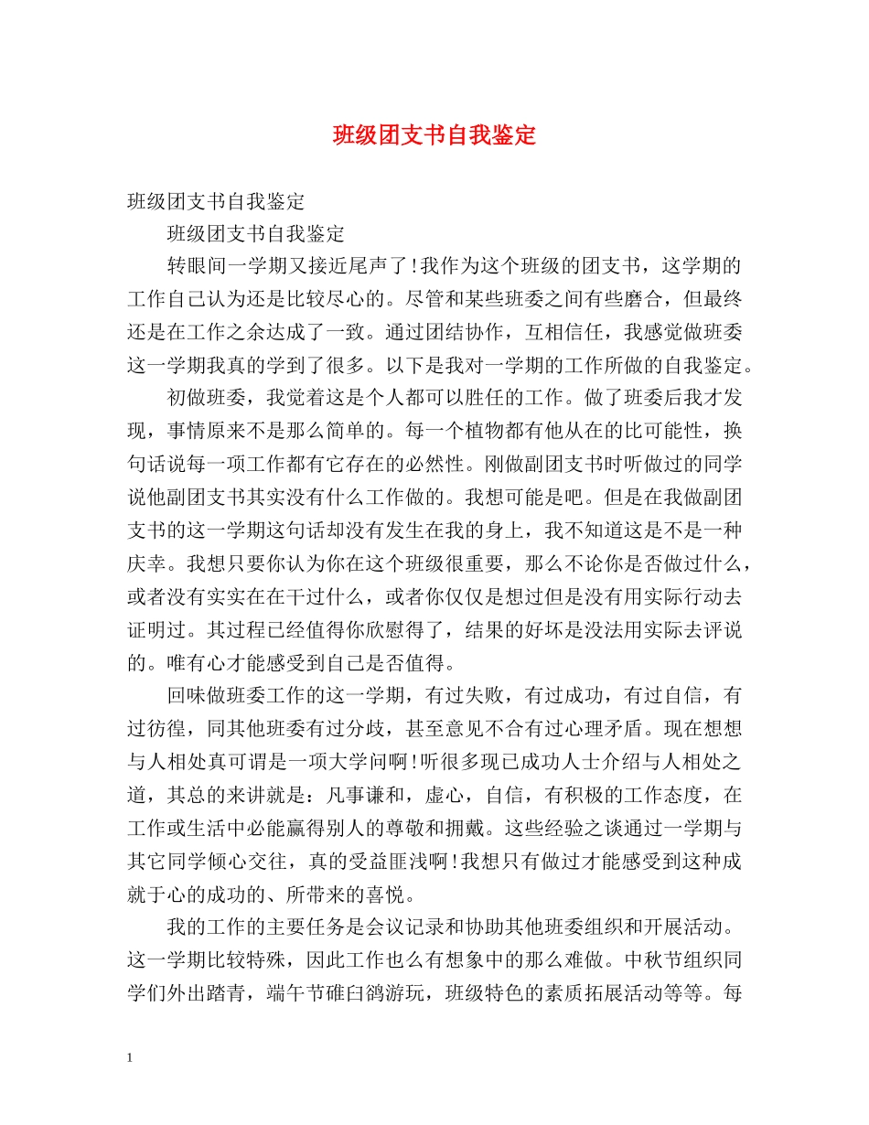 班级团支书自我鉴定 _第1页
