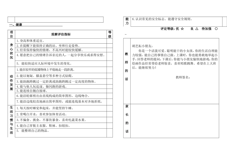 幼儿园中班幼儿发展评估表_第2页