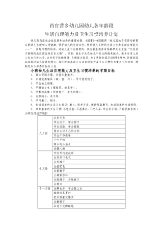 幼儿园幼儿生活自理能力及卫生习惯培养计划