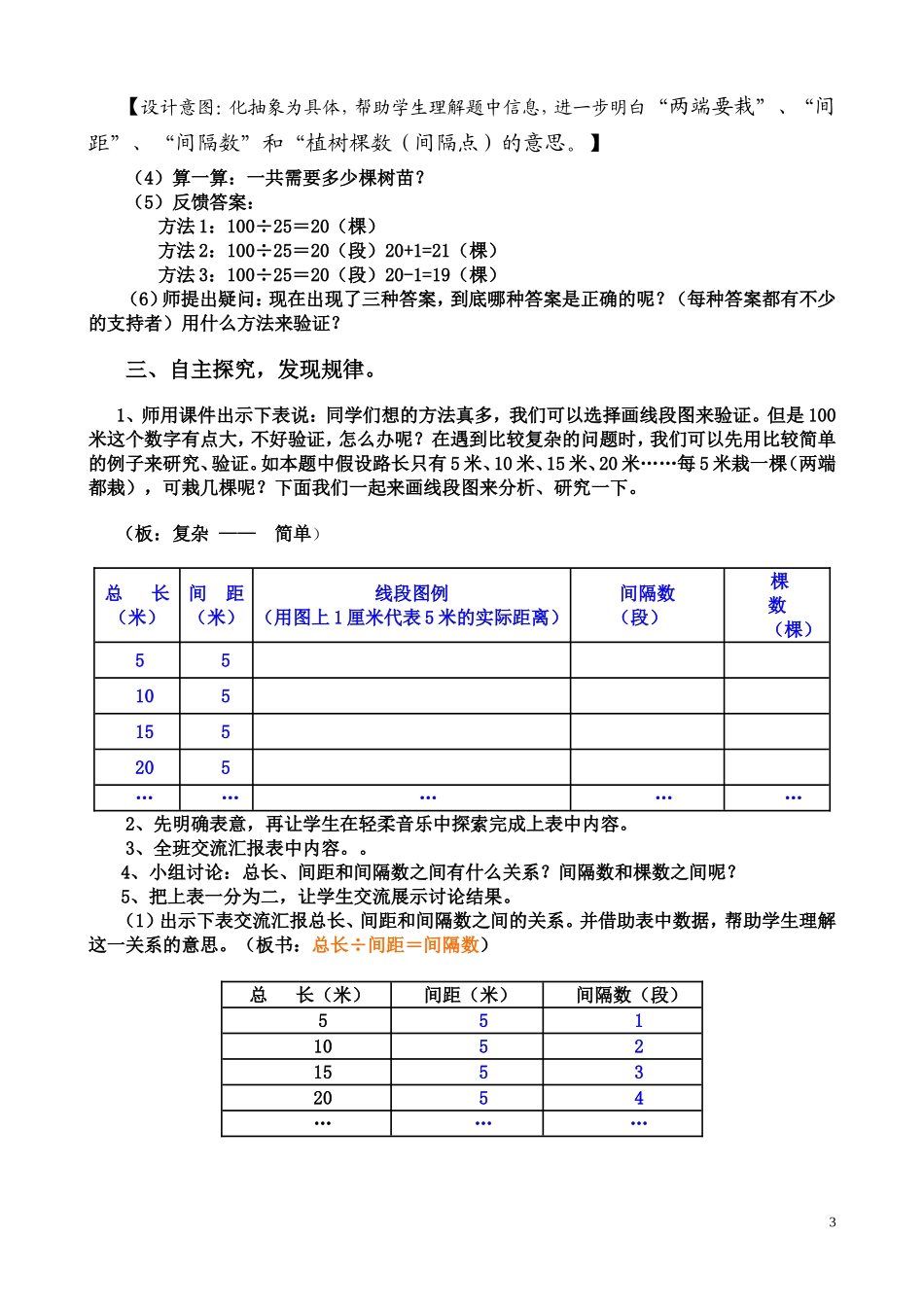 新人教版五年级上册数学广角植树问题例1教学设计_第3页