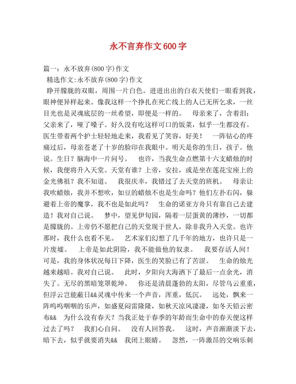 永不言弃作文600字 _第1页