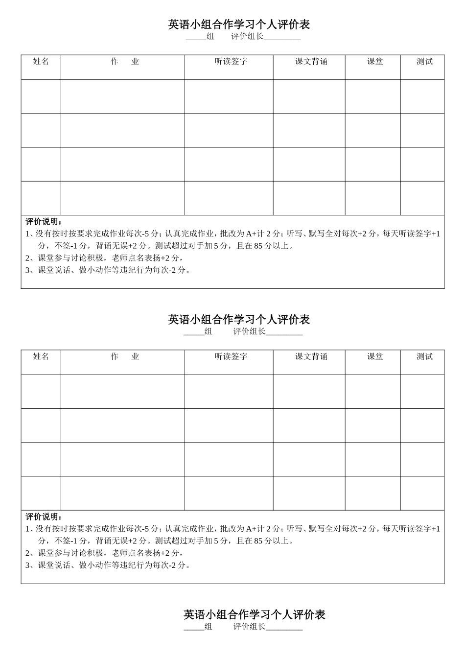英语小组合作学习评价表一_第1页