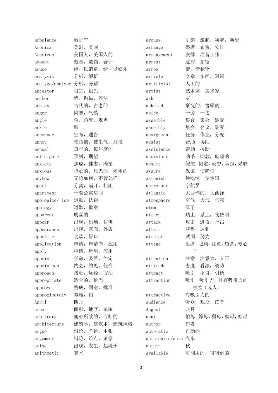 最全的成人英语三级词汇表_第3页